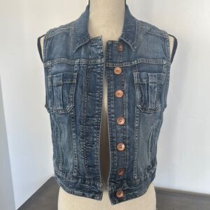 Express Denim Medium Wash Vest with Copper Buttons Cotton Blend Women’s Size M